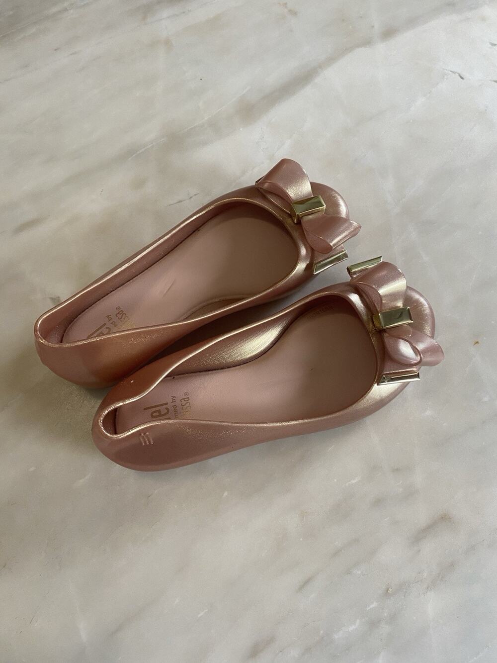 Mini melissa Mel dreamed by melissa rose gold Pink Bow Flat Ballet Girls us 11